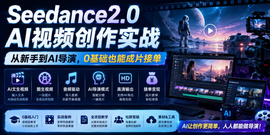 Seedance2.0 AI视频创作实战，从新手到AI导演，0基础也能成片接单变现——生财有道创业项目网-生财有道