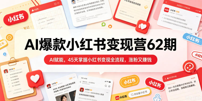 AI爆款小红书变现营62期2026年5月，AI赋能，45天掌握小红书变现全流程，涨粉又賺钱——生财有道创业项目网-生财有道