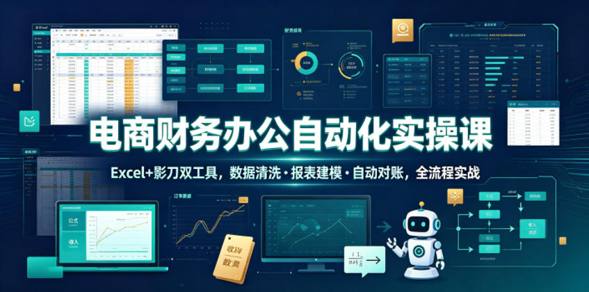 电商财务办公自动化实操课,Excel+影刀双工具,数据清洗・报表建模・自动对账,全流程实战——生财有道创业项目网-生财有道