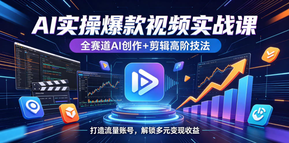 AI实操爆款视频实战课，全赛道AI创作+剪辑高阶技法，打造流量账号，解锁多元变现收益——生财有道创业项目网-生财有道