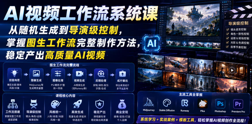 AI视频工作流系统课,从随机生成到导演级控制,掌握图生工作流完整制作方法,稳定产出高质量AI视频——生财有道创业项目网-生财有道