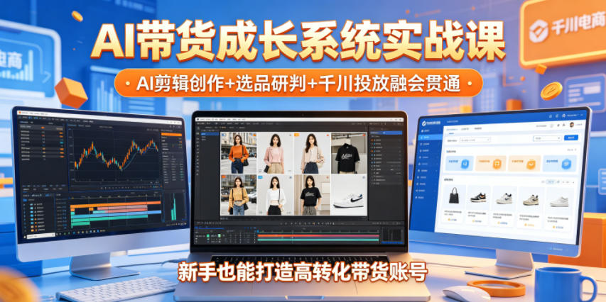 AI带货成长系统实战课，AI剪辑创作+选品研判+千川投放融会贯通，新手也能打造高转化带货账号（更新2026年）——生财有道创业项目网-生财有道