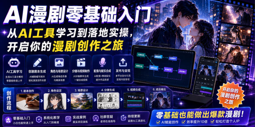 AI漫剧零基础入门,从AI工具学习到落地实操,开启你的漫剧创作之旅——生财有道创业项目网-生财有道