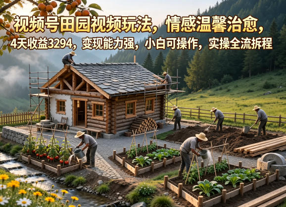 视频号田园视频玩法，情感温馨治愈，4天收益3294，变现能力强，小白可操作，实操全流程拆解——生财有道创业项目网-生财有道