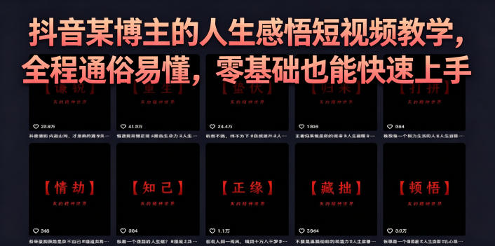 抖音某博主的灰太狼人生感悟短视频教学，全程通俗易懂，零基础也能快速上手——生财有道创业项目网-生财有道