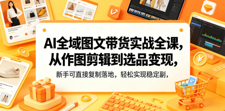 AI全域图文带货实战全课,从作图剪辑到选品变现,新手可直接复制落地,轻松实现稳定副业增收——生财有道创业项目网-生财有道