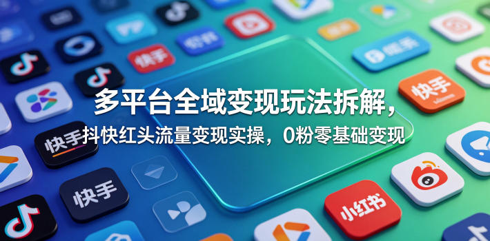 多平台全域变现玩法拆解，抖快红头流量变现实操，0粉零基础变现——生财有道创业项目网-生财有道