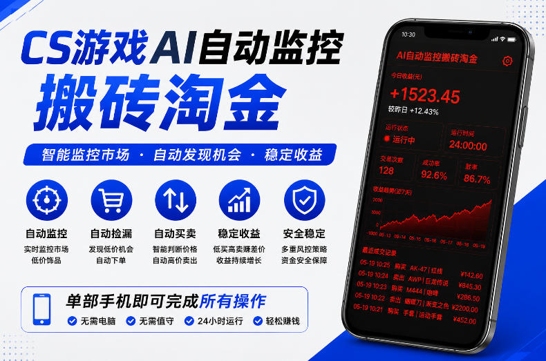 CS游戏AI自动监控搬砖淘金，稳定运行多年，支持任何形式验证，日入300+【揭秘】——生财有道创业项目网-生财有道