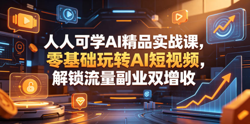 人人可学AI精品实战课，零基础玩转AI短视频，解锁流量副业双增收——生财有道创业项目网-生财有道