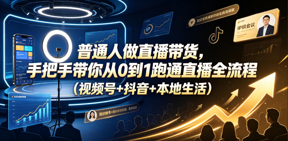 普通人做直播带货，手把手带你从0到1跑通直播全流程（视频号+抖音+本地生活）——生财有道创业项目网-生财有道