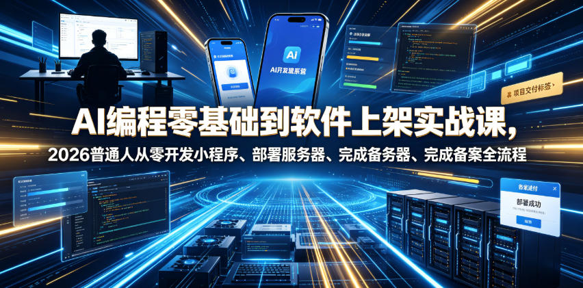 AI编程零基础到软件上架实战课,2026普通人从零开发小程序、部署服务器、完成备案全流程项目落地教程——生财有道创业项目网-生财有道