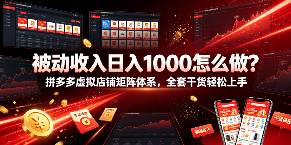 被动收入日入1000怎么做？拼多多虚拟店铺矩阵体系，全套干货轻松上手【揭秘】——生财有道创业项目网-生财有道