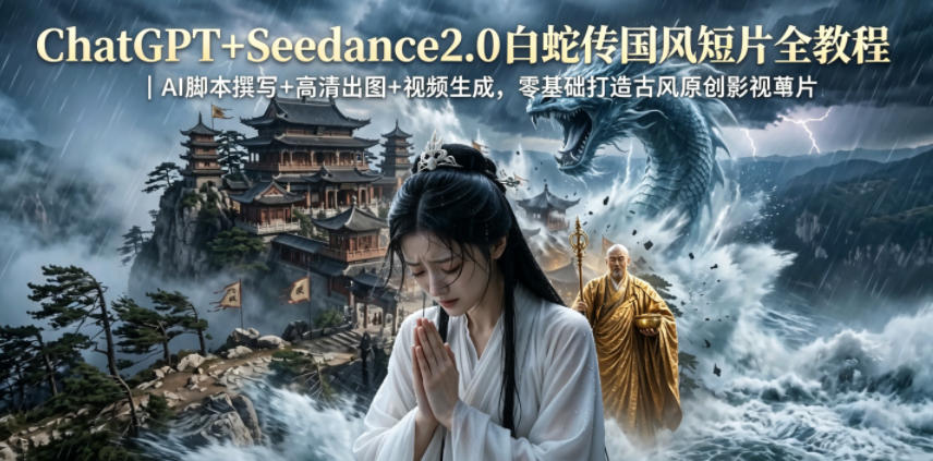 ChatGPT+Seedance2.0白蛇传国风短片全教程｜AI脚本撰写+高清出图+视频生成，零基础打造古风原创影视短片——生财有道创业项目网-生财有道