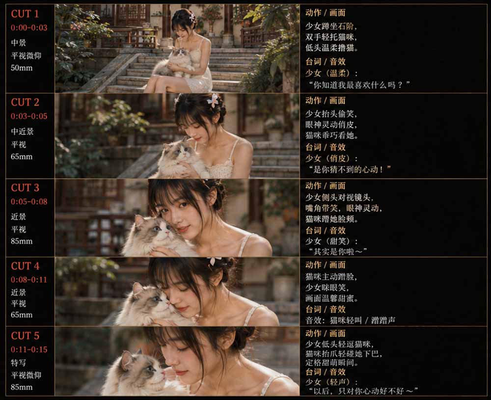 （18909期）美女和猫故事提示词，人物一致性提示词+故事板_生财有道创业项目网-生财有道