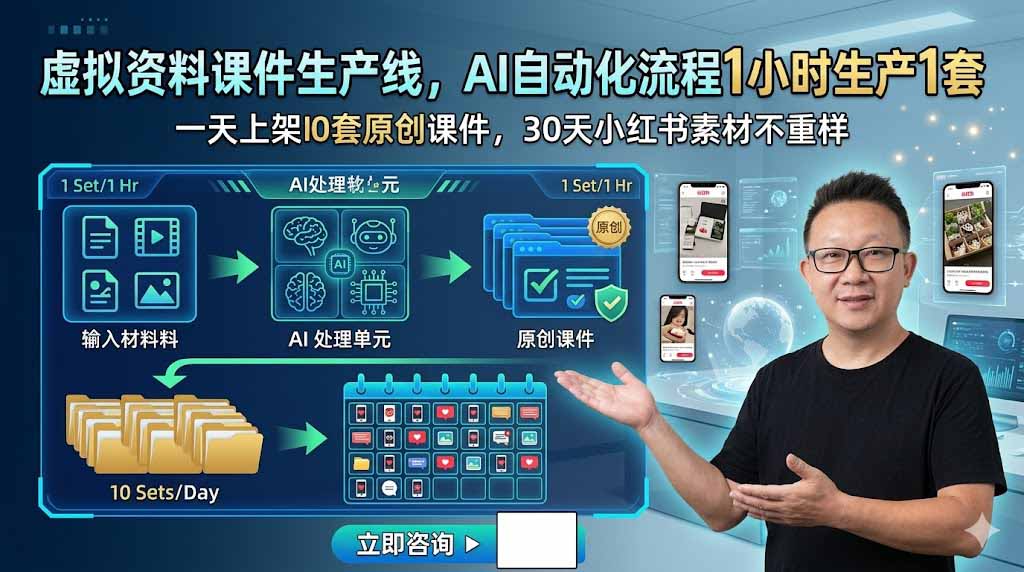 （19091期）虚拟资料课件生产线，AI自动化流程1小时生产1套，一天上架10套原创课件，30天小红书素材不重样_生财有道创业项目网-生财有道