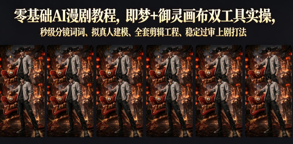 零基础AI漫剧教程，即梦+御灵画布双工具实操，秒级分镜提示词、拟真人建模、全套剪辑工程、稳定过审上剧打法——生财有道创业项目网-生财有道