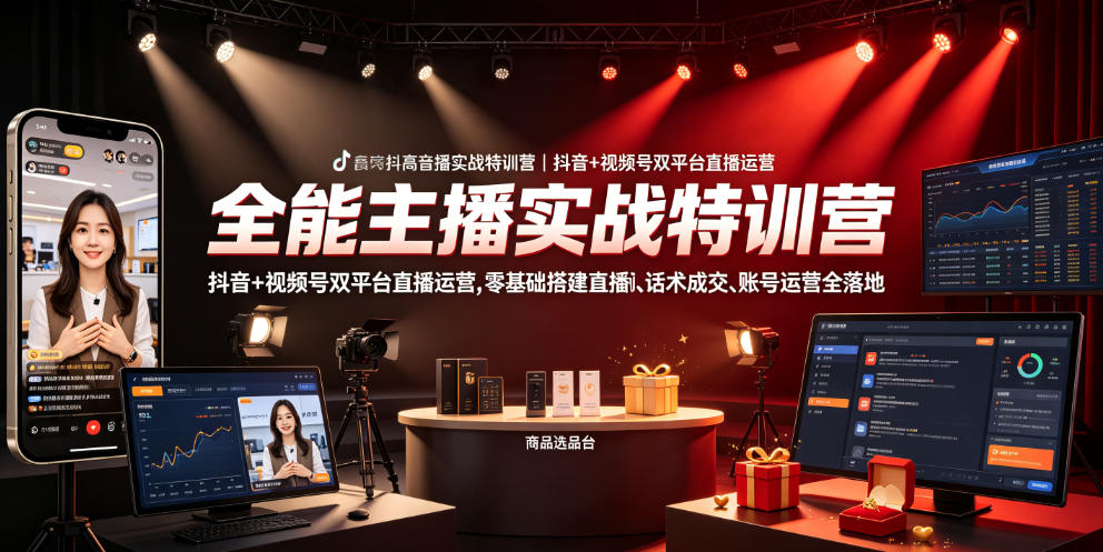 全能主播实战特训营｜抖音+视频号双平台直播运营，零基础搭建直播间、精准选品、话术成交、账号运营全落地——生财有道创业项目网-生财有道