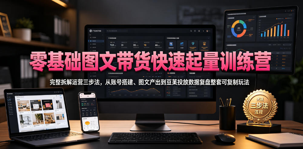 零基础图文带货快速起量训练营，完整拆解运营三步法，从账号搭建、图文产出到豆荚投放数据复盘整套可复制玩法——生财有道创业项目网-生财有道