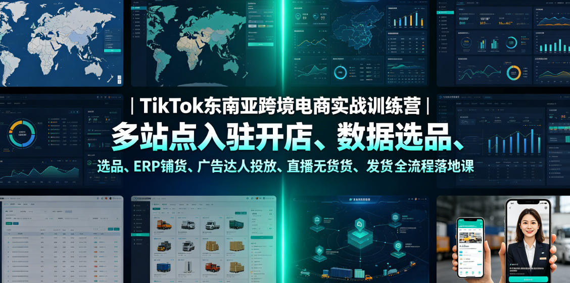 TikTok东南亚跨境电商实战训练营｜多站点入驻开店、数据选品、ERP铺货、广告达人投放、直播无货源发货全流程落地课——生财有道创业项目网-生财有道
