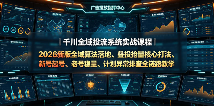千川全域投流系统实战课程｜2026新版全域算法落地、叠投抢量核心打法、新号起号、老号稳量、计划异常排查全链路教学——生财有道创业项目网-生财有道