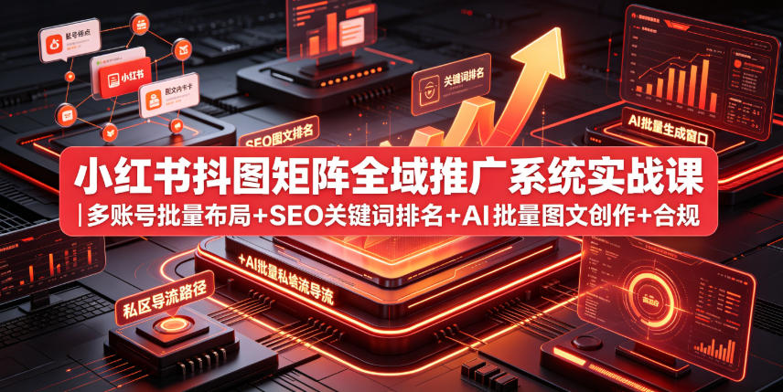 小红书抖图矩阵全域推广系统实战课｜多账号批量布局+SEO关键词排名+AI批量图文创作+合规私域导流完整落地教程——生财有道创业项目网-生财有道