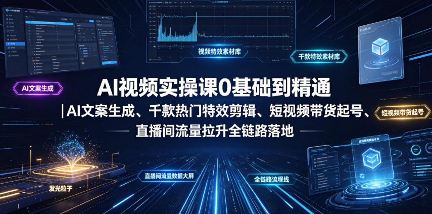 AI视频实操课0基础到精通｜AI文案生成、千款热门特效剪辑、短视频带货起号、直播间流量拉升全链路落地——生财有道创业项目网-生财有道