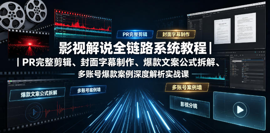 影视解说全链路系统教程|PR完整剪辑、封面字幕制作、爆款文案公式拆解、多账号爆款案例深度解析实战课——生财有道创业项目网-生财有道