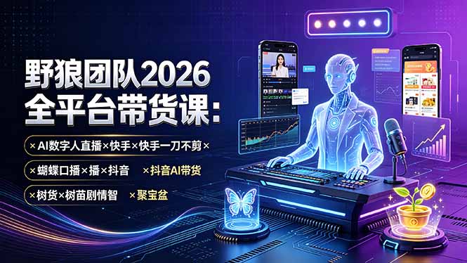 （19511期）野狼团队2026全平台带货课-7月：AI数字人直播×快手一刀不剪×蝴蝶口播×抖音AI带货×树苗剧情智剪×聚宝盆_生财有道创业项目网-生财有道