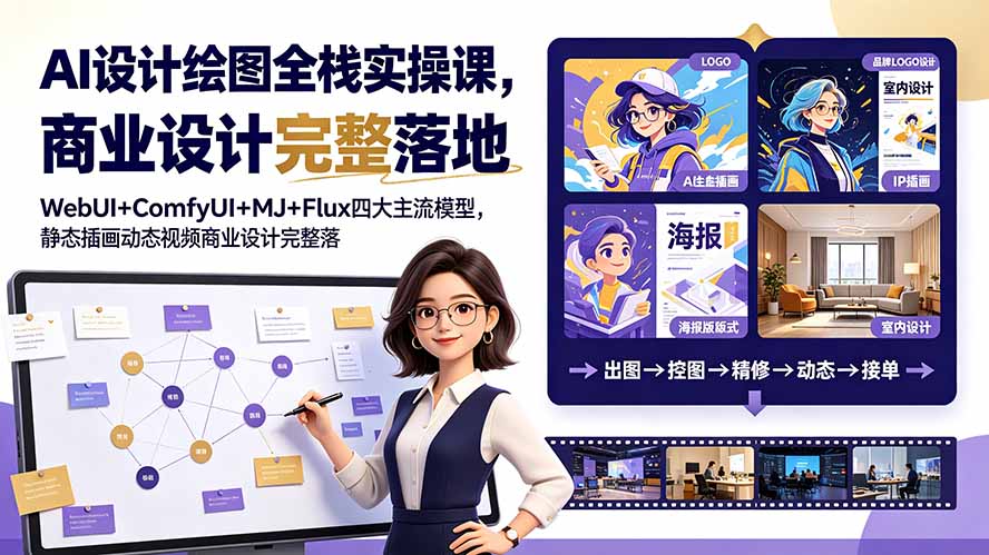 （19244期）AI设计绘图全栈实操课，WebUI+ComfyUI+MJ+Flux四大主流模型，静态插画动态视频商业设计完整落地教程_生财有道创业项目网-生财有道