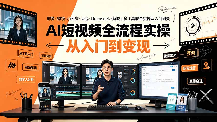 （19250期）AI短视频全流程实操：即梦·蝉镜·小云雀·豆包·Deepseek·剪映｜多工具联合实操从入门到变现_生财有道创业项目网-生财有道
