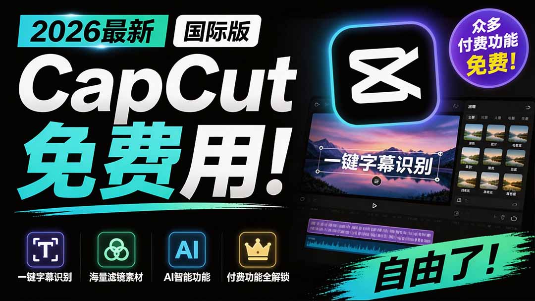 图片[1]-（19621期）2026最新国际版剪映！CapCut 众多付费功能免费用，一键字幕识别 / 滤镜素材 / AI智能功能自由了 CapCut_生财有道创业项目网-生财有道