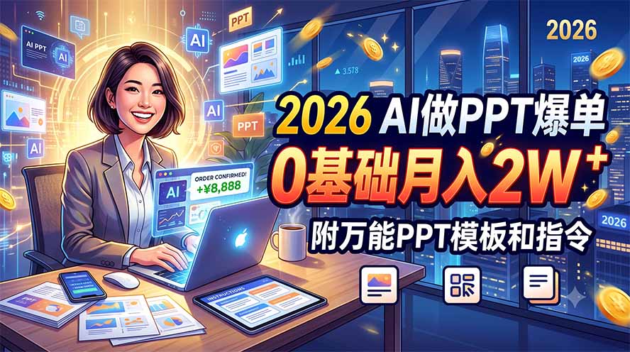 （19284期）2026 AI做PPT爆单，0基础月入2W，附万能PPT模板和指令_生财有道创业项目网-生财有道