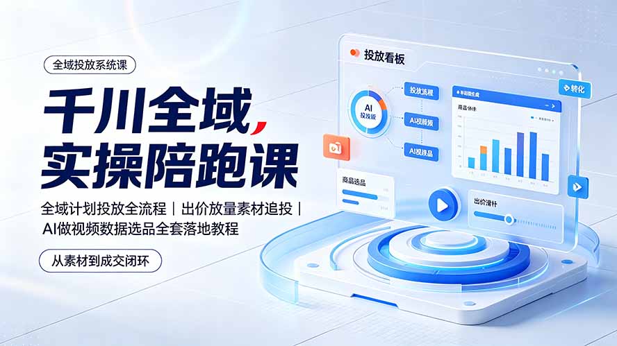 （19392期）千川全域实操陪跑课：全域计划投放全流程｜出价放量素材追投｜AI做视频数据选品全套落地教程_生财有道创业项目网-生财有道