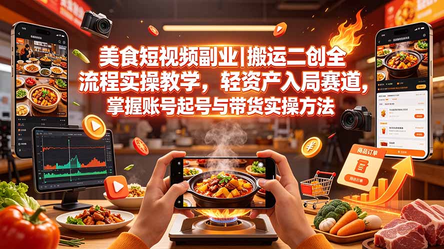 （19535期）美食短视频副业｜搬运二创全流程实操教学，轻资产入局赛道，掌握账号起号与带货实操方法_生财有道创业项目网-生财有道