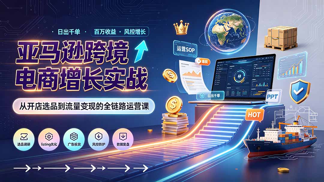 （19308期）亚马逊0-1孵化特训营8期：从注册风控到稳定日出千单实战，规避审核封店风险，标准化执行流程落地_生财有道创业项目网-生财有道