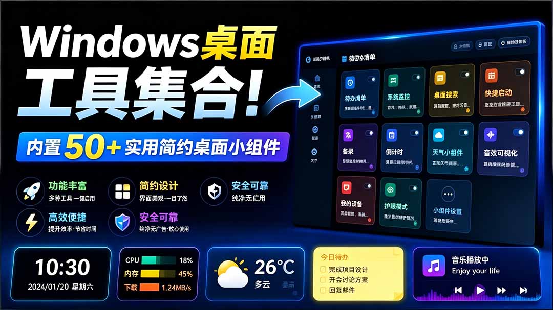 图片[1]-（19585期）Windows桌面工具集合！内置50+实用简约桌面小组件，含截图、录屏、翻译、天气等，多秘工具箱_生财有道创业项目网-生财有道