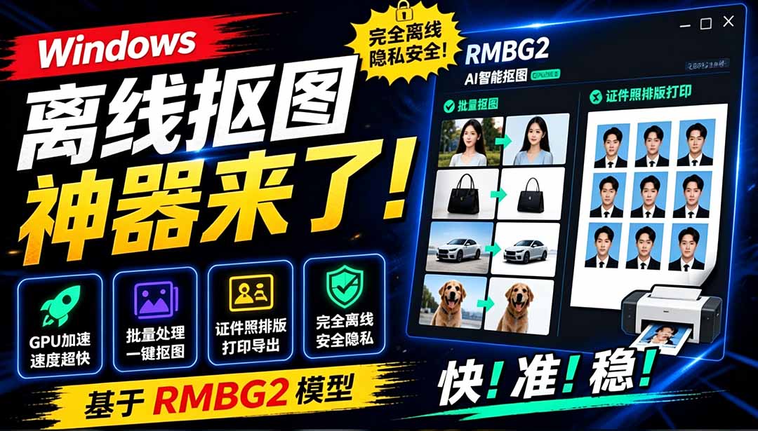 图片[2]-（19357期）Windows离线抠图神器来了！支持批量抠图 + 证件照排版打印，基于RMBG2模型，GPU加速 方块AI抠图_生财有道创业项目网-生财有道