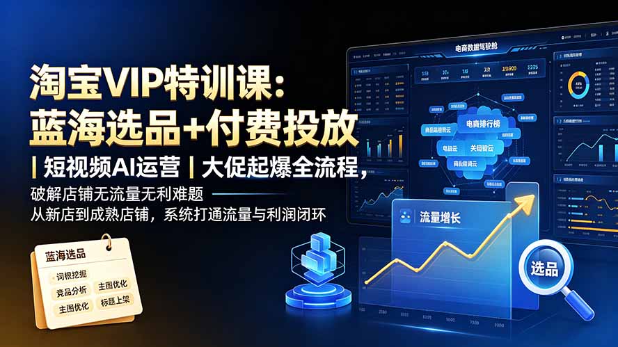(19399期)淘宝VIP特训课:蓝海选品+付费投放|短视频AI运营|大促起爆全流程,破解店铺无流量无利润难题_生财有道创业项目网-生财有道