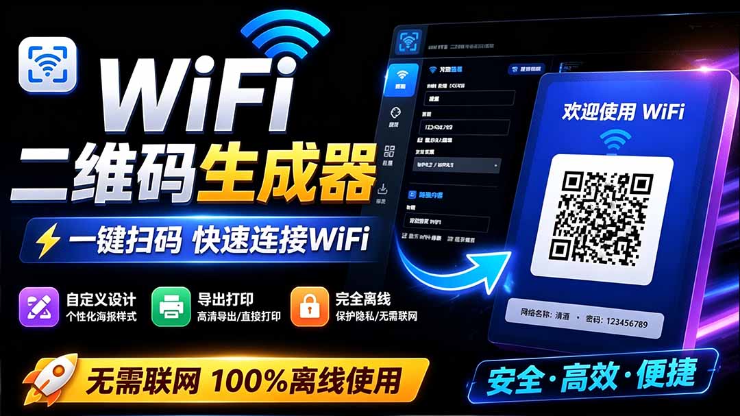 图片[1]-（19566期）完全离线使用！WiFi二维码生成器，一键扫码快速连接WiFi，支持自定义风格导出 WiFi二维码生成器_生财有道创业项目网-生财有道