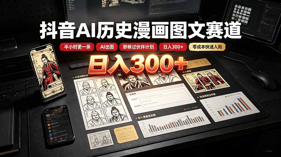 图片[1]-（19498期）抖音AI历史漫画图文赛道：半小时更一条×AI出图×邪修过伙伴计划×日入300+，零成本快速入局_生财有道创业项目网-生财有道