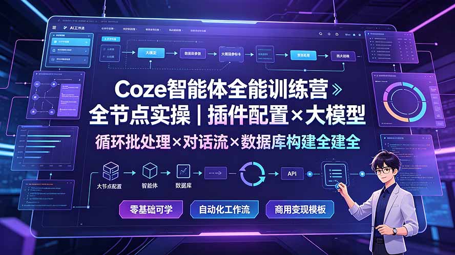（19324期）Coze智能体全能训练营：全节点实操｜插件配置×大模型×循环批处理×对话流×数据库构建全教学_生财有道创业项目网-生财有道
