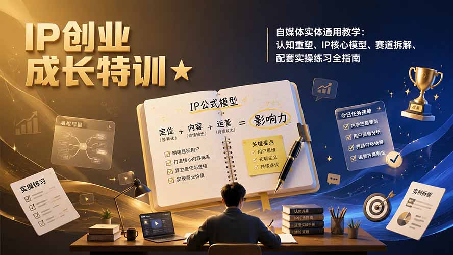 （19567期）IP创业成长特训★自媒体实体通用教学：认知重塑、IP核心模型、赛道拆解、配套实操练习全指南_生财有道创业项目网-生财有道