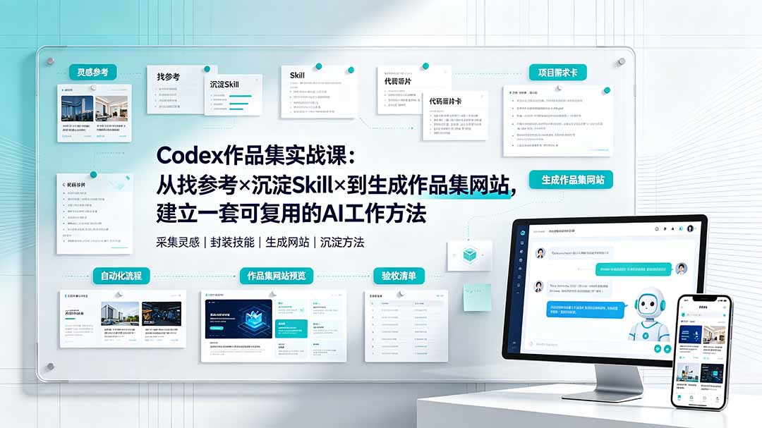 图片[2]-（19361期）Codex作品集实战课：从找参考×沉淀Skill×到生成作品集网站，建立一套可复用的AI工作方法_生财有道创业项目网-生财有道
