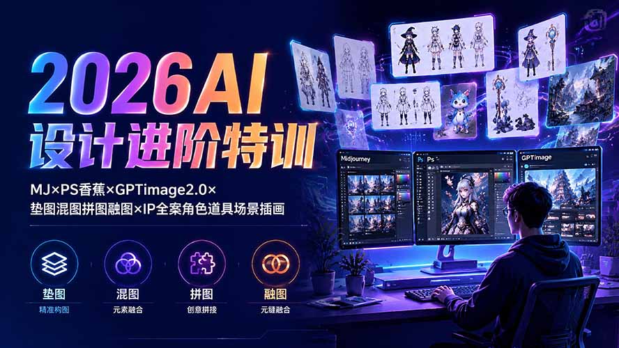 （19569期）2026AI设计进阶特训：MJ×PS香蕉×GPTimage2.0×垫图混图拼图融图×IP全案角色道具场景插画_生财有道创业项目网-生财有道