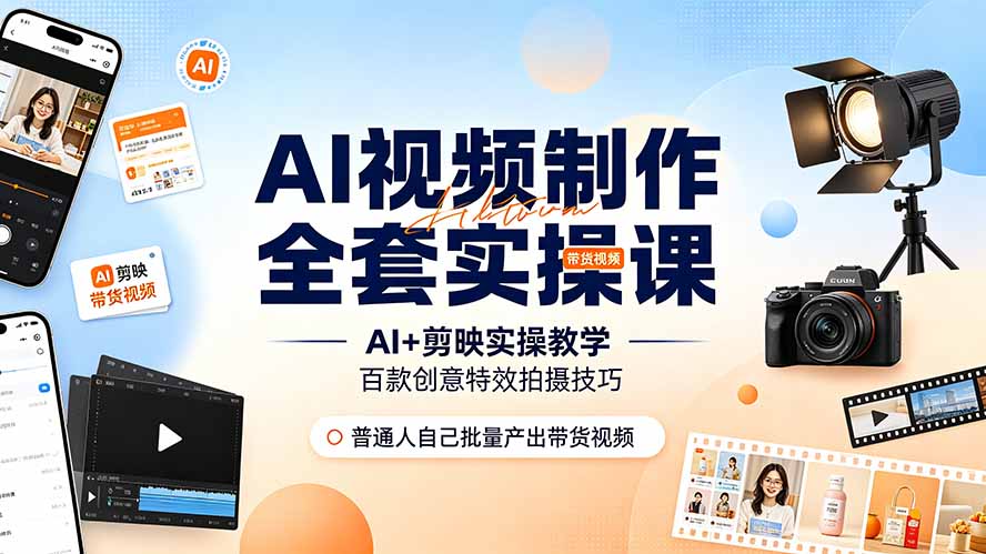（19200期）AI视频制作全套实操课，多款AI工具搭配剪映教学，百种特效运镜拍摄实操，抖音账号带货运营全覆盖_生财有道创业项目网-生财有道