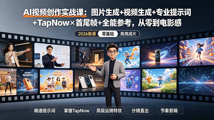 （19383期）AI视频创作实战课：图片生成+视频生成+专业提示词+TapNow×首尾帧+全能参考，从零到电影感成片_生财有道创业项目网-生财有道