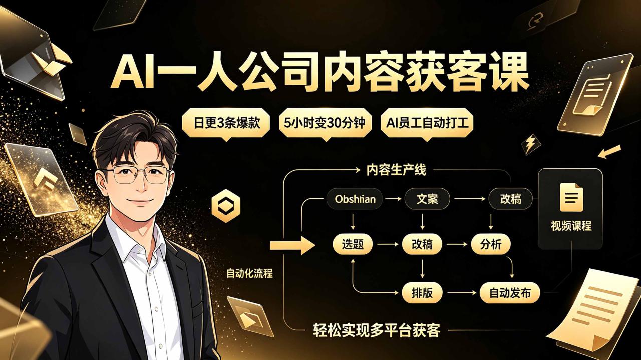 （19387期）AI一人公司内容获客课：日更3条爆款×5小时变30分钟×AI员工自动打工，轻松实现多平台获客_生财有道创业项目网-生财有道