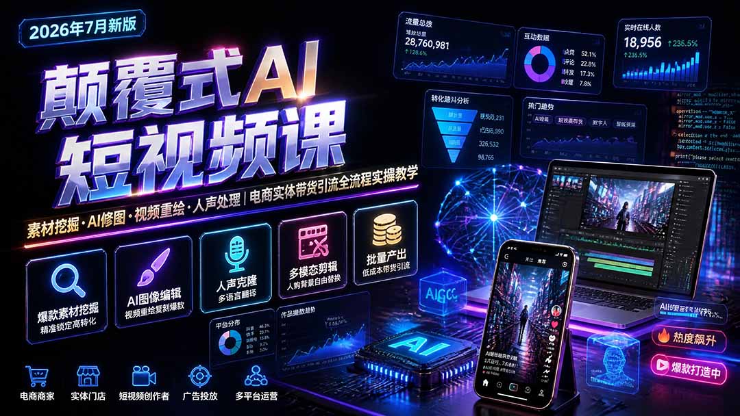 （19630期）颠覆式AI短视频课｜素材挖掘，AI修图，视频重绘，人声处理｜电商实体带货引流全流程实操教学_生财有道创业项目网-生财有道