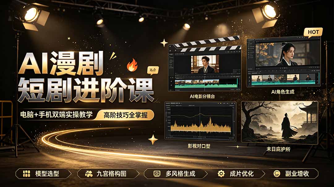 图片[2]-（19317期）AI漫剧短剧进阶课｜电脑+手机双端实操教学｜影视剧对口型人物吃瓜×解压末日庇护所全程讲解，高阶技巧全掌握_生财有道创业项目网-生财有道