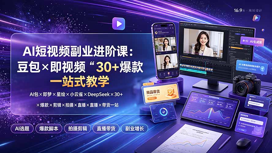 （19458期）AI短视频副业进阶课：豆包×即梦×星绘×小云雀×DeepSeek×30+爆款×剪辑×拍摄×直播×带货一站式教学_生财有道创业项目网-生财有道